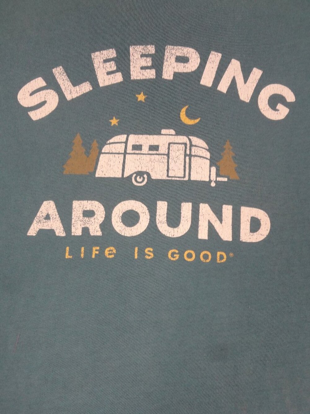 LIFE IS GOOD CAMPER SLEEPING AROUND GREEN TEAL LARGE MENS T-SHIRT M19